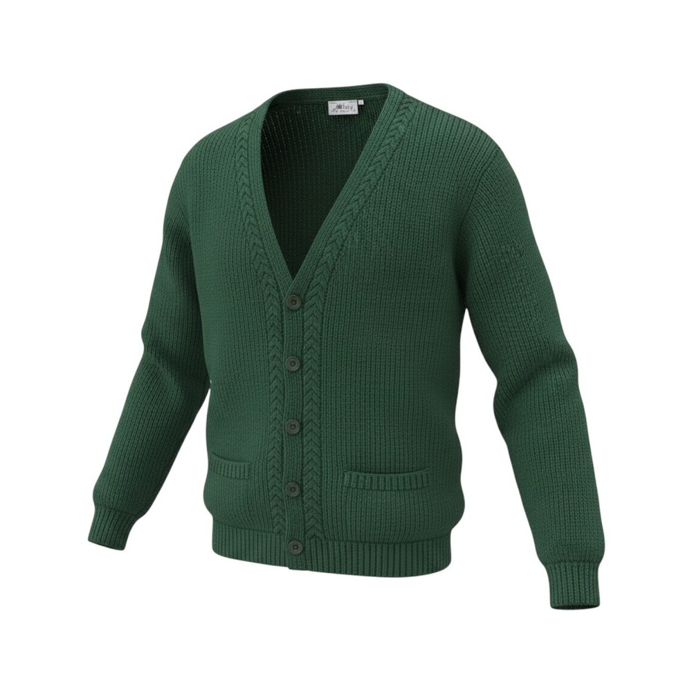 Handmade Crochet Cardigan Green – Button Front Pockets Cozy Knit Sweater Vintage